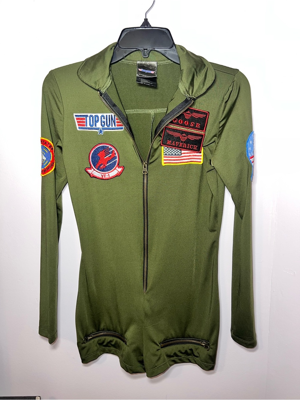 Top Gun Olive Green Women's Military Patch Zip-Front Jacket